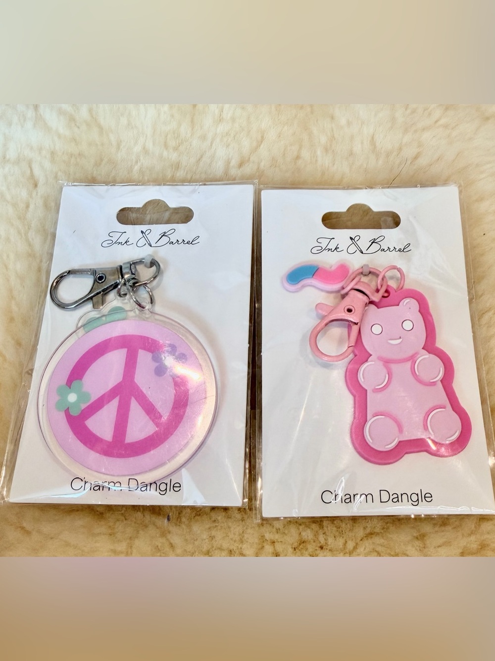 Kids Pink Gummy Bear & Peace Sign Charm Bag Charm/ Keychain